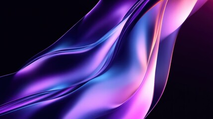 Smooth flowing abstract wave in vibrant shades of purple and blue with a glossy, silky texture against a dark background, conveying a sense of fluidity and elegance