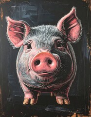 A colorful, front-facing portrait of a charming pig