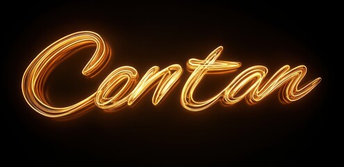 Glowing golden neon light cursive text on a black background emitting warm bright illumination