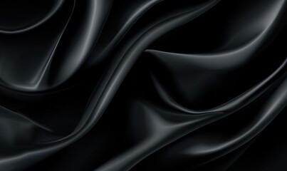 Fototapeta premium Elegant black silk waves flowing on dark background, smooth satin texture and abstract luxury drapery design, minimalist vector backdrop for fashion, banner, wallpaper, and premium branding concept