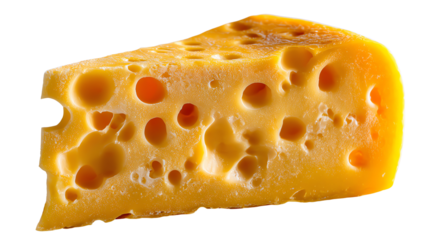 Golden Cheese Delight: A delectable wedge of cheese, its textured surface is riddled with distinctive holes, a testament to its artisanal crafting.
