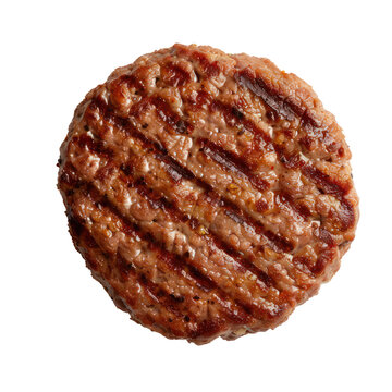 beef patty top view full length isolate on white background