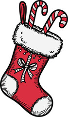 Christmas Stocking Vector – Red Holiday Sock with Candy Canes and Bow