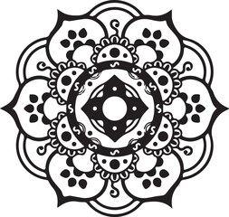 Circular Mandala Pattern for Henna Mehndi – Intricate Floral Ornament Vector Design for Traditional Tattoo Art, Indian Decoration, Boho Style, and Spiritual Meditation Symbol