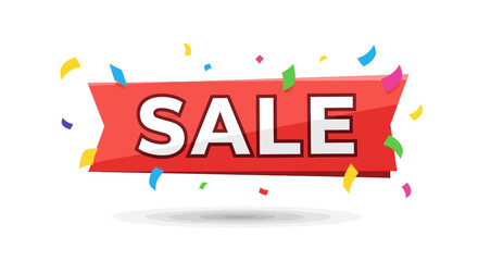 Red sale banner with confetti for advertising and promotion.
