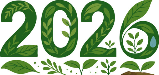 Embrace 2026 with a flourishing new year, symbolized by vibrant leaves and growth, hope and nature