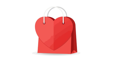 Red shopping bag with heart shape on white background.