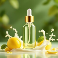 Elegant Glass Dropper Bottle Mockup with Smooth Splash Effect