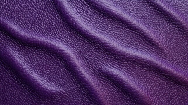 Close-up view of textured purple leather material with natural folds and grain pattern