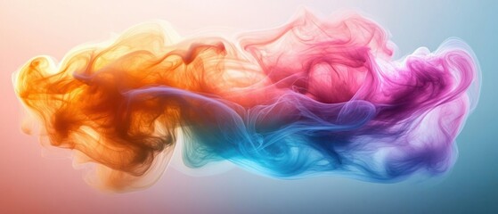 Colorful swirling smoke or ink in water blending from orange to pink, purple, and blue against a gradient background creating a fluid and dynamic abstract effect