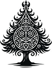 Tribal Tree Vector – Ornamental Geometric Forest Design with Abstract Symbolic Pattern
