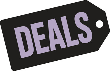 Purple deals tag icon with text, minimalist flat design, isolated on white background