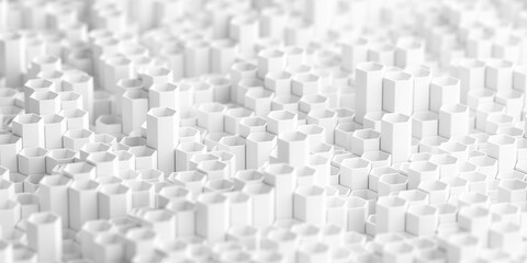 Fototapeta premium Abstract geometric pattern with hexagonal structures in monochrome design. 3d render
