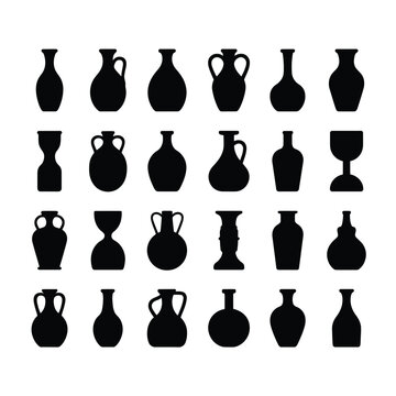 Collection of ancient pottery silhouettes vases amphorae
