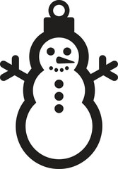 Black snowman Christmas ornament icon, minimalist flat design, isolated on white background