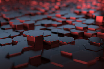 Obraz premium Abstract red and black hexagonal pattern design for modern decor. 3d render