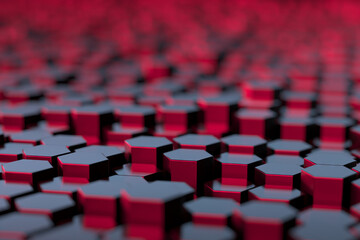 Geometric abstract pattern with red and black hexagons, modern futuristic 3d design.3d render