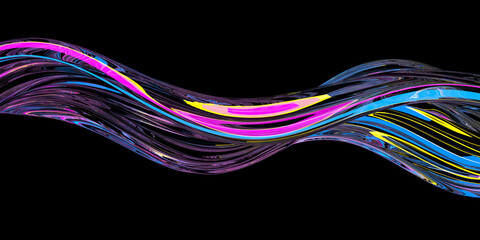 Vivid abstract waves with colorful neon accents in dynamic flow design. 3d render