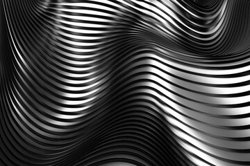 Abstract black and white wave pattern with curved lines. 3d render
