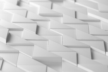 Geometric abstract white brick pattern design for modern wall interiors. 3d render