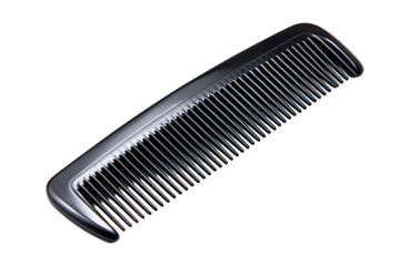 A black plastic comb isolated on transparent background