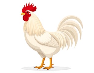 Cartoon illustration of a white rooster isolated on a white background