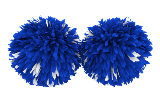 Buy blue and white cheerleading pom poms for team spirit and performance on transparent background