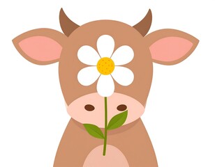 Cute Cartoon Cow Holding Flower: A Delightful and Cheerful Illustration