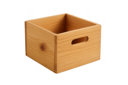 Empty wooden crate for storage on transparent background