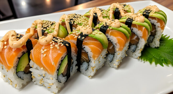 Delicious sushi roll platter appetizing food png image