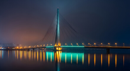 City bridge lights reflecting on water png image