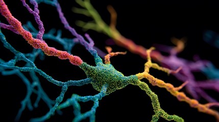 Colorful neurons with intricate branching structures against a dark background.