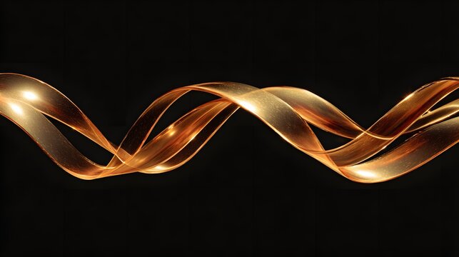 Abstract golden ribbon flows dynamically across a solid black background