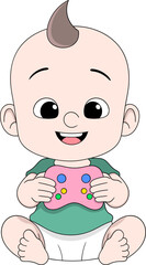 Happy Baby Holding Game Joystick Educational Gaming for Kids Vector Illustration