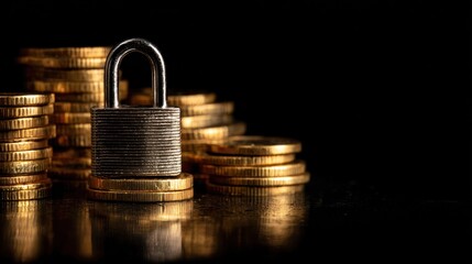 A padlock with a pile of coins in the background.