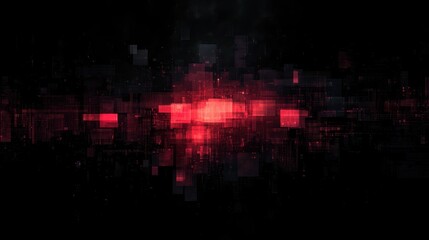 Abstract digital art with glowing red and pink squares and rectangles on a dark background creating a futuristic and intense atmosphere