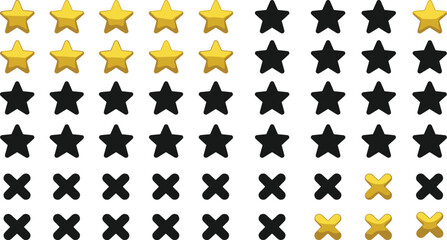 Gold and Black Stars and X Marks Grid Pattern for Visual Recognition, Symbol Sorting, Contrast Design, and Educational Illustration Use