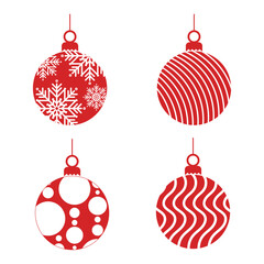 A vibrant red Christmas ornament collection designed with classic and abstract festive patterns. Christmas Elements Vector Illustration
