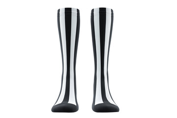 Buy striped socks black and white knee high socks fashion for halloween on transparent background