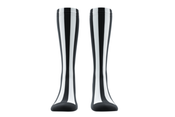 Buy striped socks black and white knee high socks fashion for halloween on transparent background