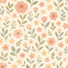 Minimalist Floral Vector Pattern with Soft Pink and Green Elements in Organic Style