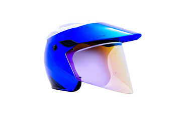 Blue motorcycle helmet open face scooter helmet safety gear for riders on transparent background