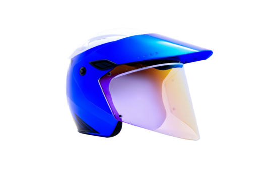 Blue motorcycle helmet open face scooter helmet safety gear for riders on transparent background - Powered by Adobe