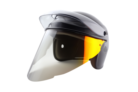 Find safety helmet with visor for industrial work and personal protection on transparent background