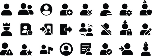 These are a collection of user and profile icons, commonly used in digital interfaces (like websites, apps, and software) to represent people, accounts, and user-related actions or states.