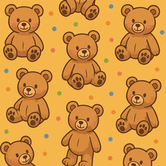Cute Bear Pattern Vector Illustration with Cartoon Bear Elements in Whimsical Style