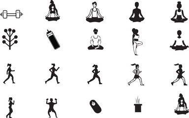 This is a collection of fitness, wellness, and lifestyle icons.