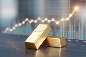 ゴールドチャートと金のインゴット　インフレ対策として有効な金投資のイメージ