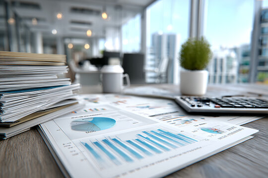 Data analysis information on a laptop screen and notebooks on a desk. business charts and statistical data. Professional analyzing financial data graphs, charts on laptop display at a modern workspace - Powered by Adobe
