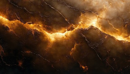 Glowing golden and amber cracks resembling molten lava flowing through a dark textured stone surface with dramatic lighting